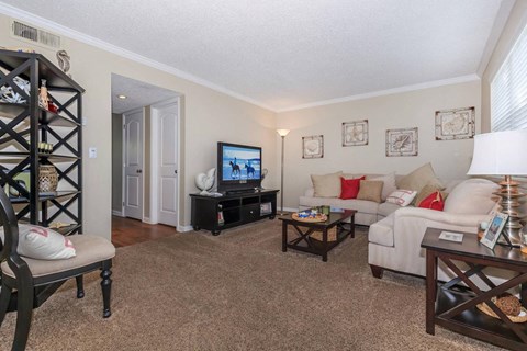 a living room with a couch and a tv