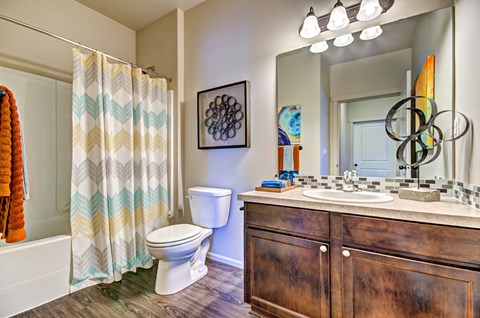 Craftsman Cabinetry and Granite Countertops in Baths at The Arbors at Edgewood Apartments, WA, 98372