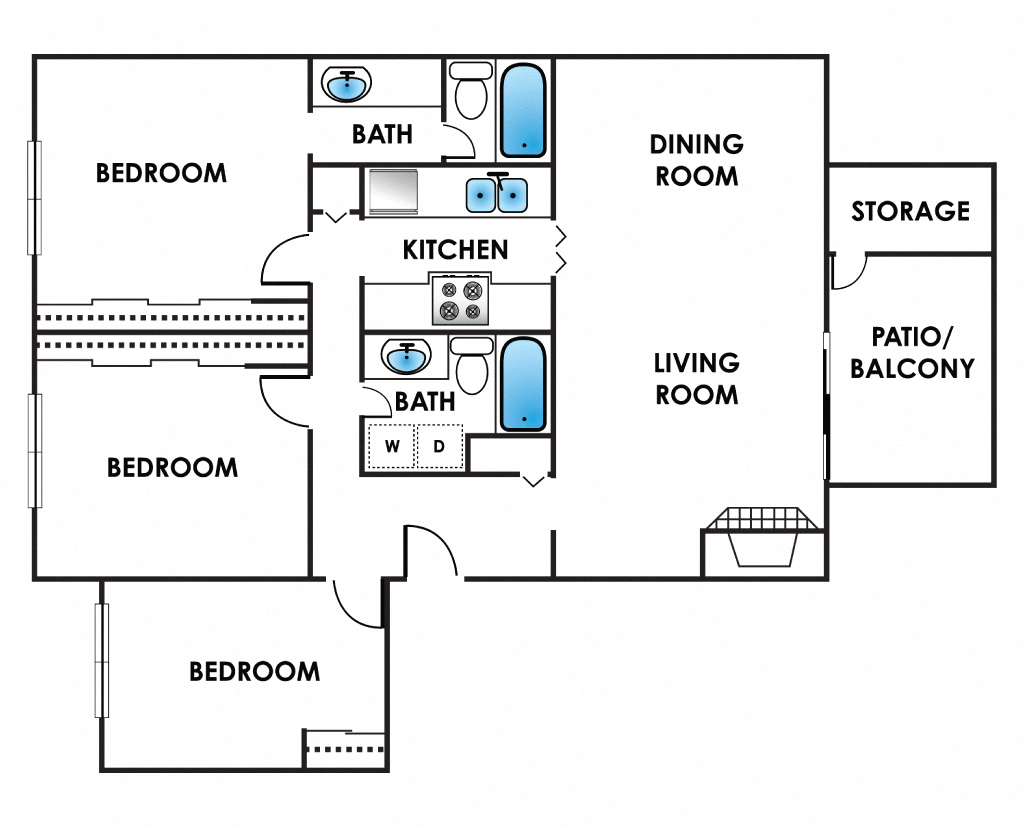 3 Bedroom Sq.Ft.: 1,414 Floor Plan at Bonterra Lakeside Apartments, Colorado, 80906