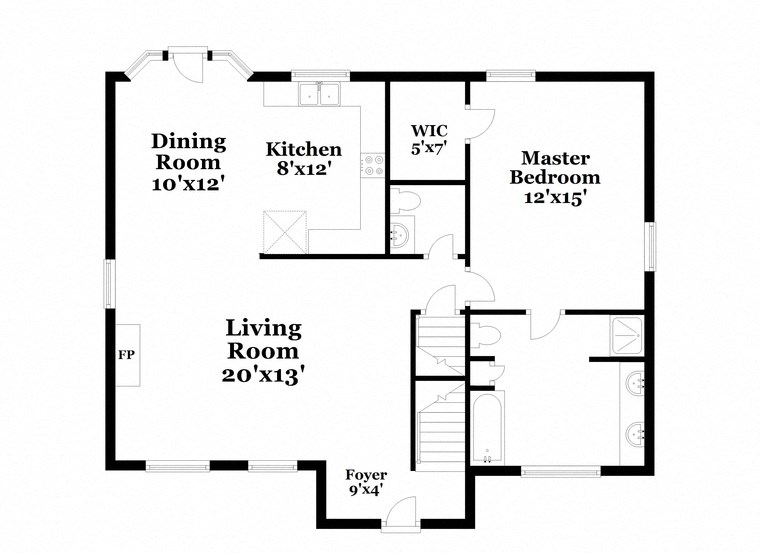 a floor plan of a house with a living room and a dining room