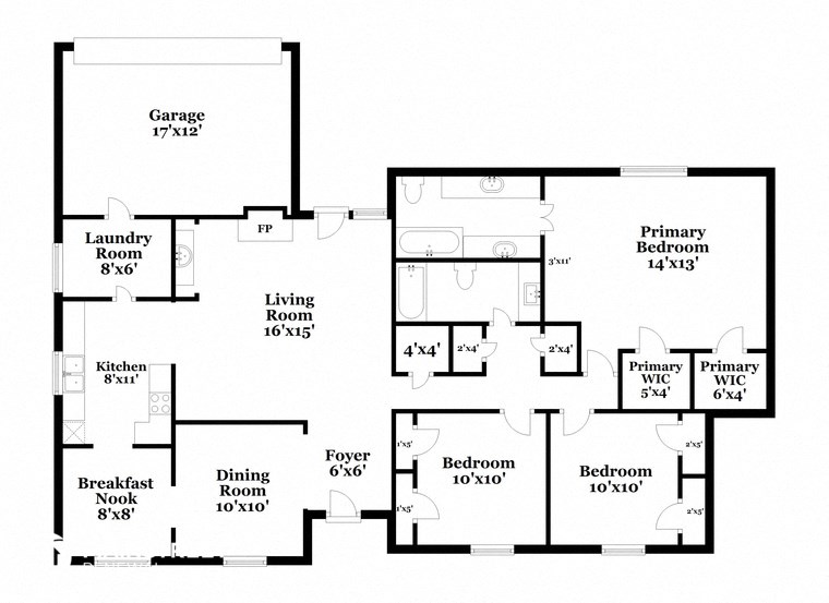 a floor plan of a house with a combination of bedrooms and baths