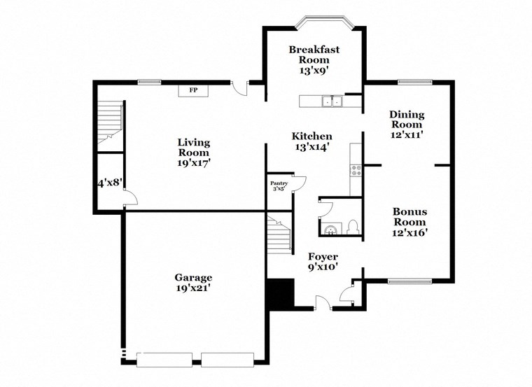 a floor plan of a house with two bedrooms and a living room and a kitchen
