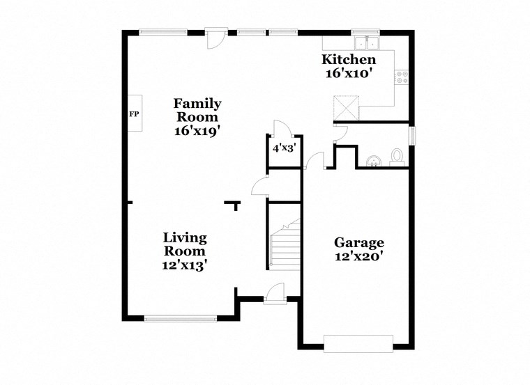 a floor plan of a house with a living room and a kitchen