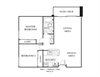 Two Bedroom Two Bathroom featuring a living room, full kitchen and bathroom approximately 1000 square feet, Floorplan is an artist rendering and all dimensions are approximate, Actual units vary in dimension and detail. Not all features are available in every unit. Prices and availability are subject to change without notice. Please call a representative for details
