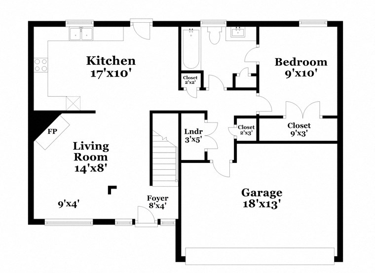 a floor plan of a house with a living room and a kitchen