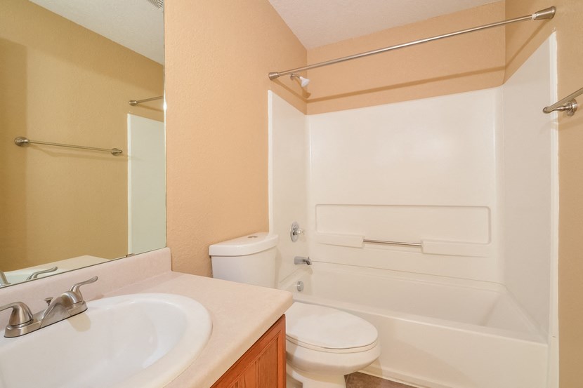 a bathroom with a sink and a toilet and a bath tub