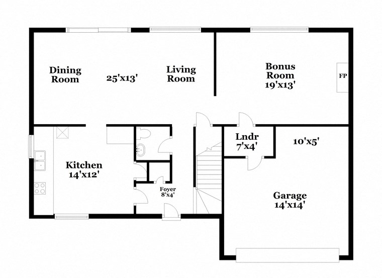 a floor plan of a house with a kitchen and a living room