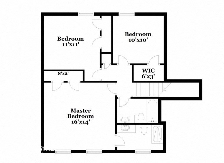a floor plan of a house with two bedrooms and two bathrooms and a master bedroom