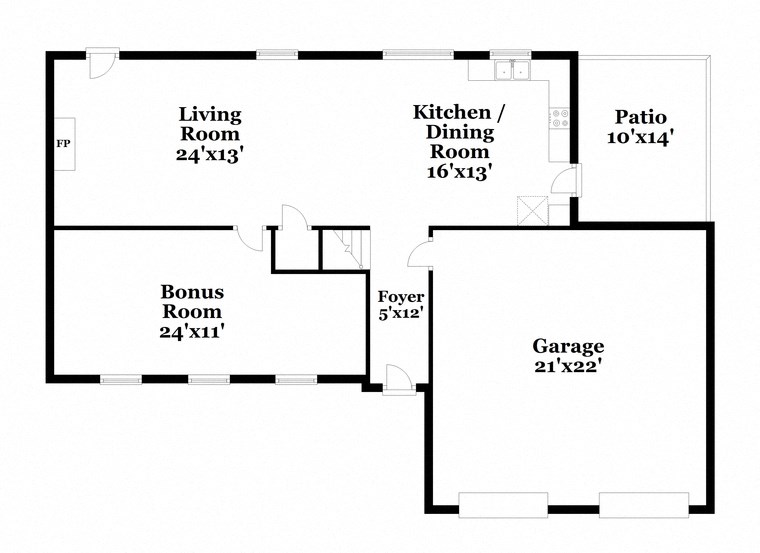 a floor plan of a house with a kitchen and a living room