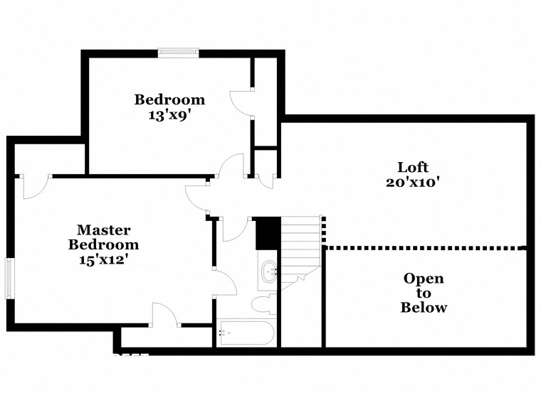 a floor plan of a house with two bedrooms and a bathroom and an open floor