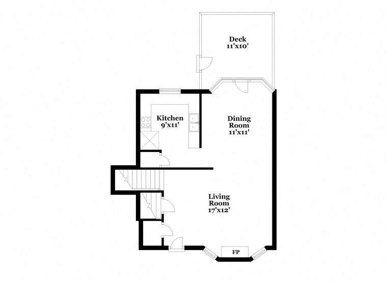 a floor plan of a house with an open floor plan with bedrooms and a staircase