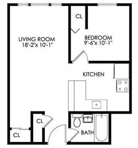 1 Bedroom Floor Plan 2
