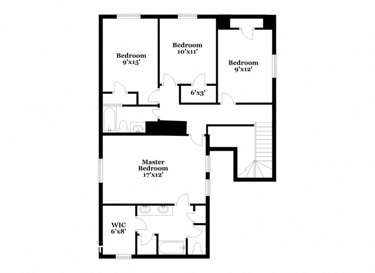 a floor plan of a house with an open concept floor plan with bedrooms and baths