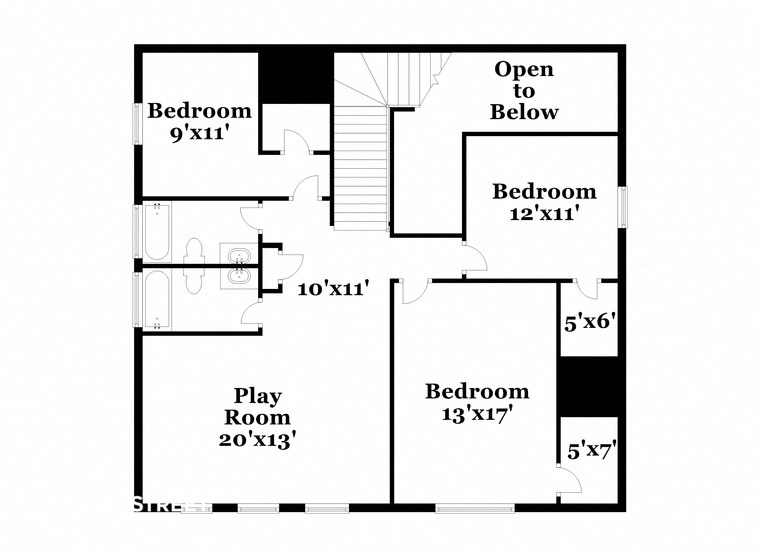 floor plan of the second floor of a house with a bedroom and a play room