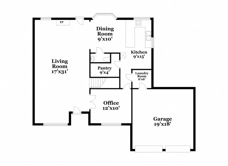 a floor plan of a house with a kitchen and a living room