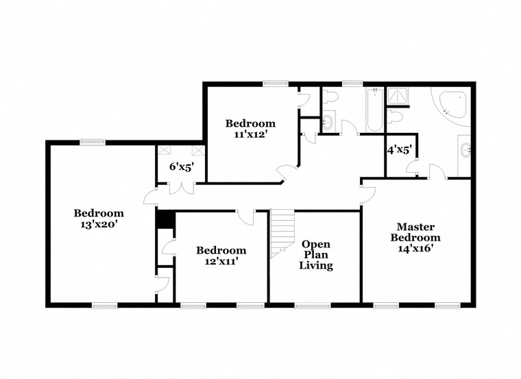 a floor plan of a house with an open plan kitchen and living room