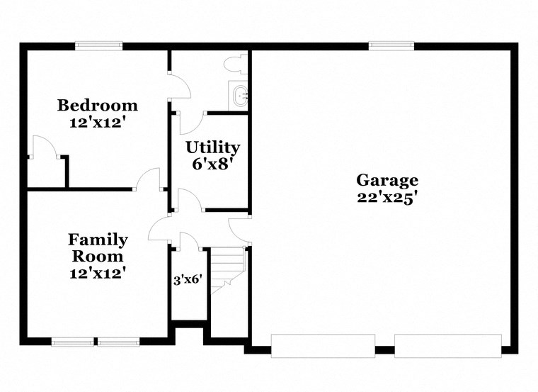 a floor plan of a house with a family room and a garage