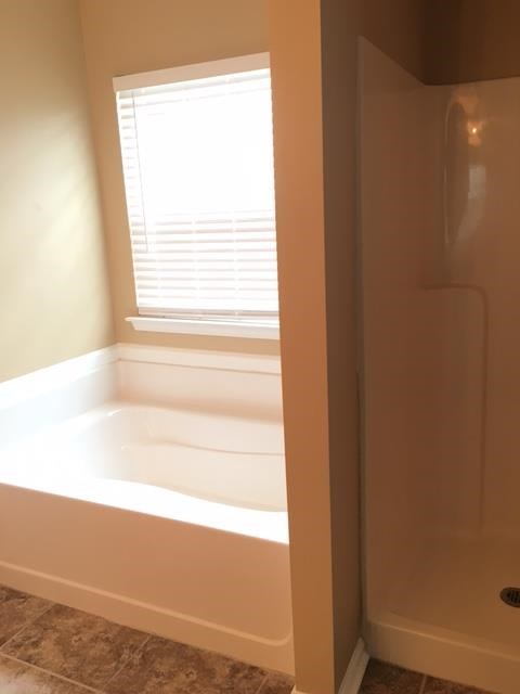 a bathroom with a bath tub and a window
