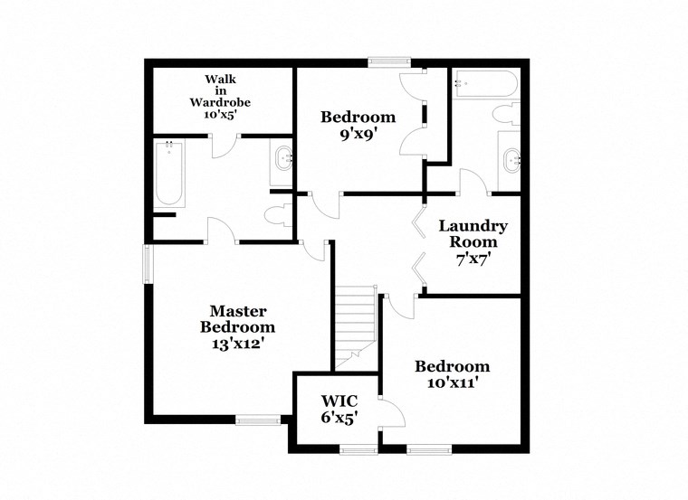 a floor plan of a house with two bedrooms and a laundry room