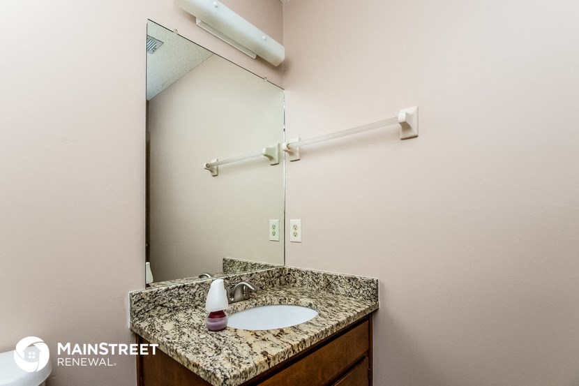 a bathroom with a sink and a large mirror