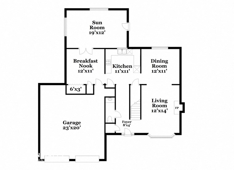 a floor plan of a house with two bedrooms and a living room and a kitchen