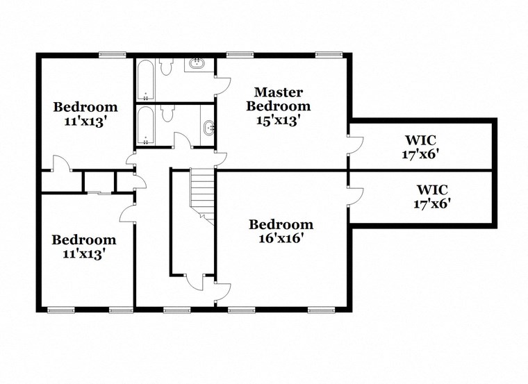 a floor plan of a house with an open floor plan with bedrooms and a bathroom