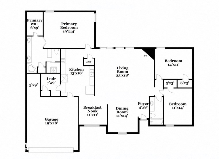 a floor plan of a house with a combination of bedrooms and baths