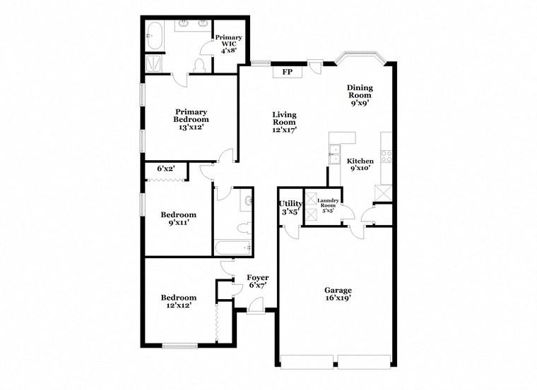 a floor plan of a house with a combination of bedrooms and baths