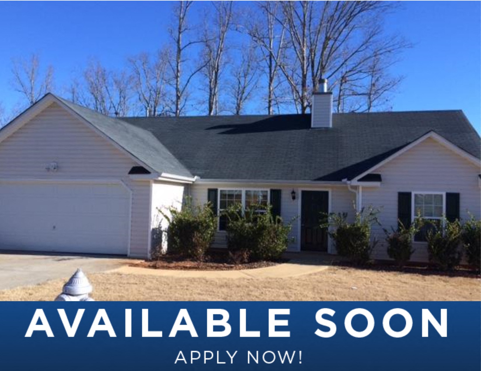 a white house with a gray roof and the words available soon