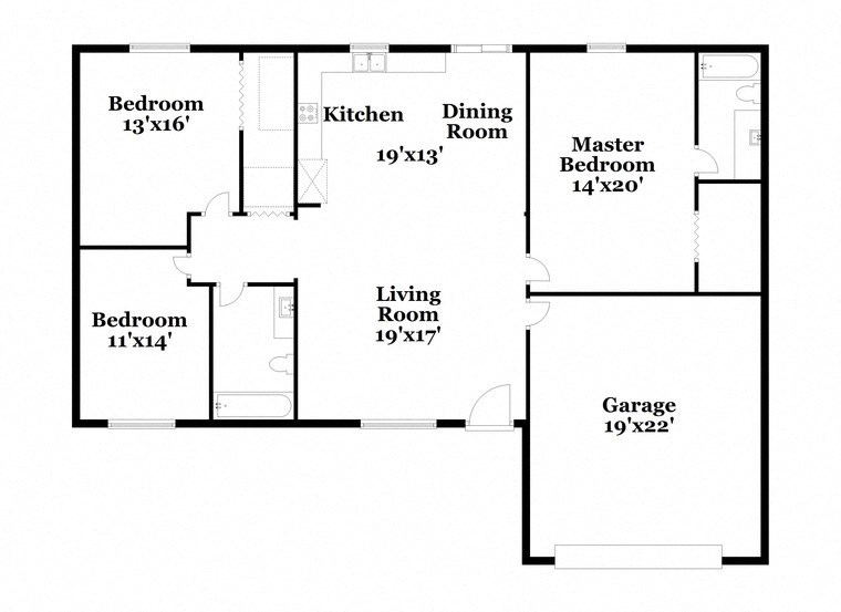 a floor plan of a house with a kitchen and a living room