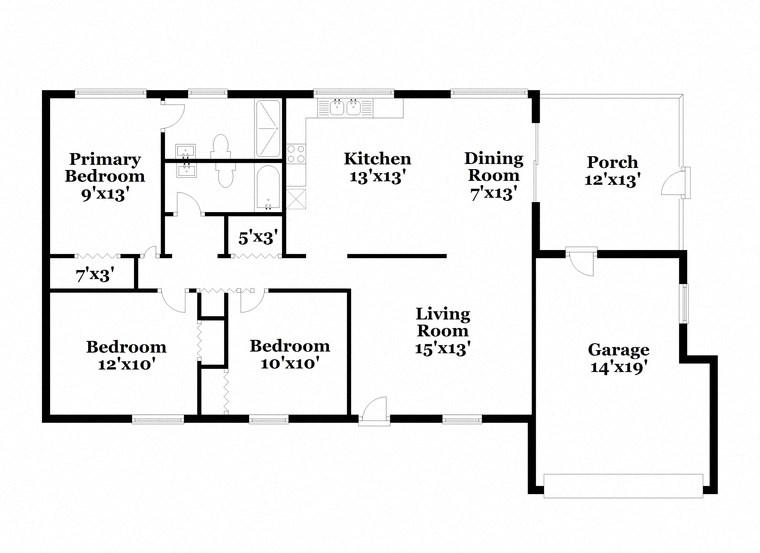 a floor plan of a house with a combination of bedrooms and a living room