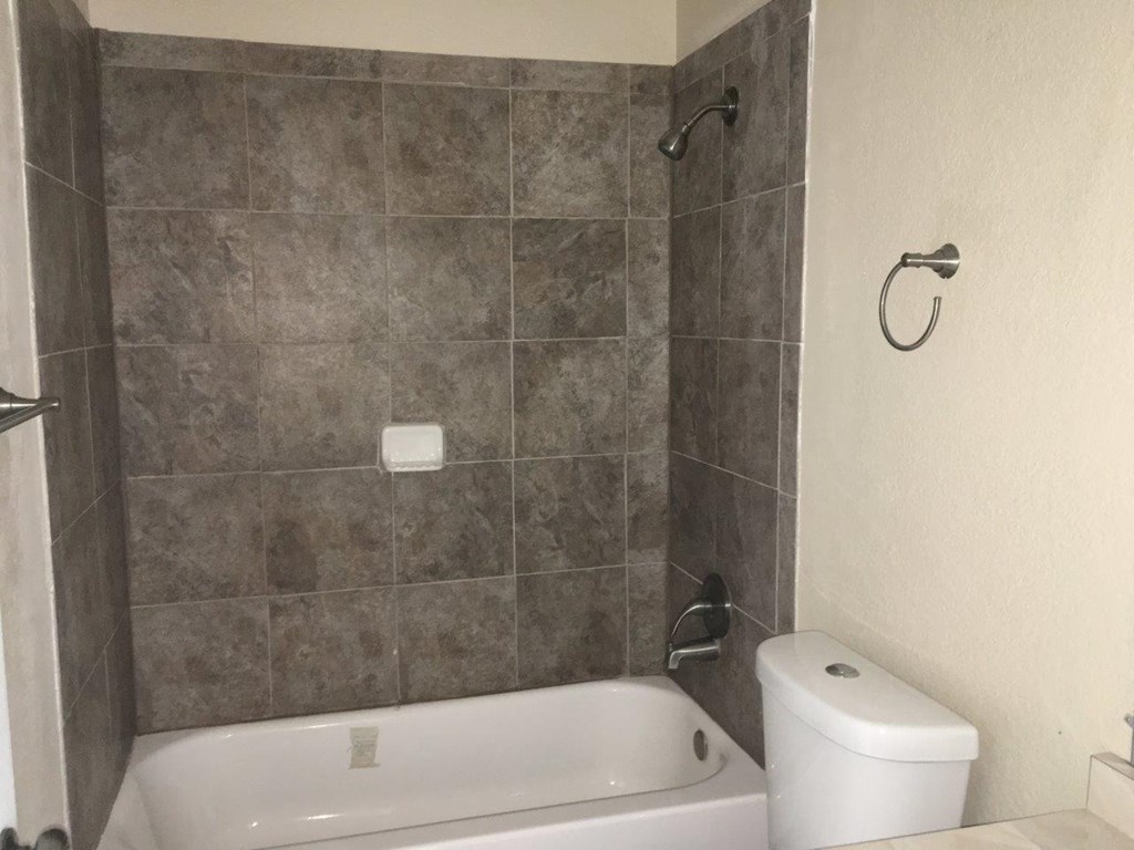 a bathroom with a bath tub and a toilet