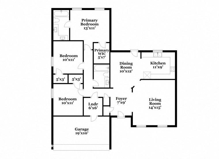 a floor plan of a house with two bedrooms and a living room