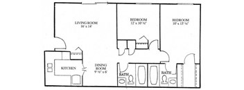 Two Bedroom Two Bath Apartment Style B