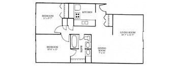 Two Bedroom 1 1/4 Bath Apartment Style D