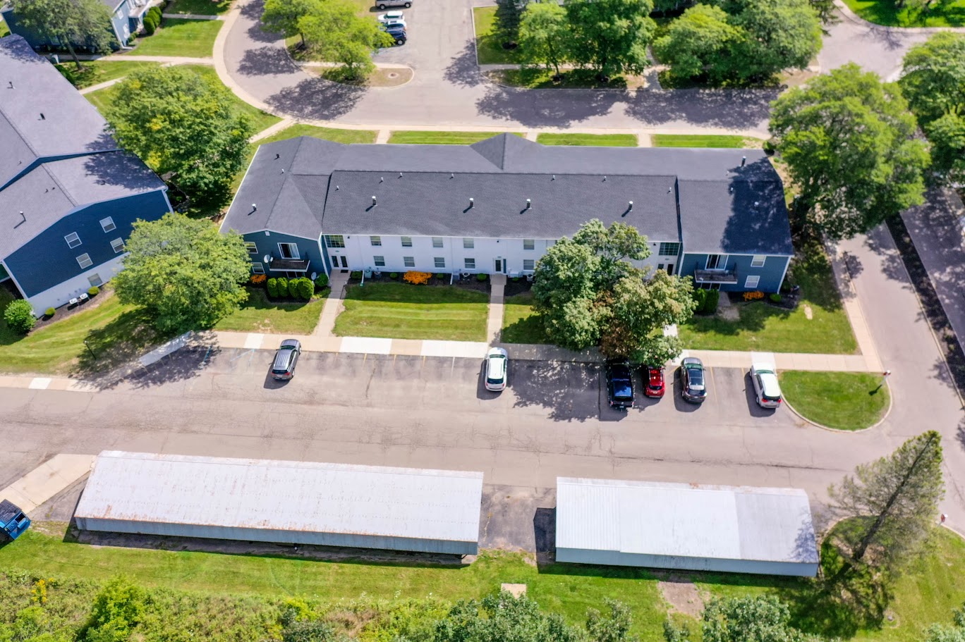an aerial view of a building from the sky