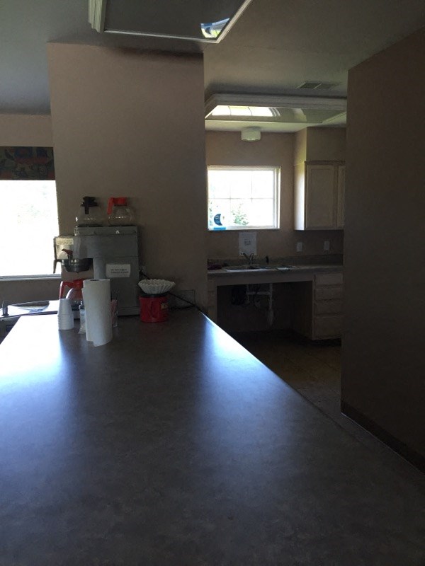 a kitchen is being remodeled with a long counter