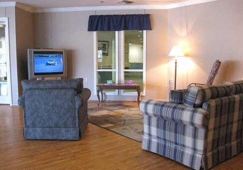 a living room with two couches and a television