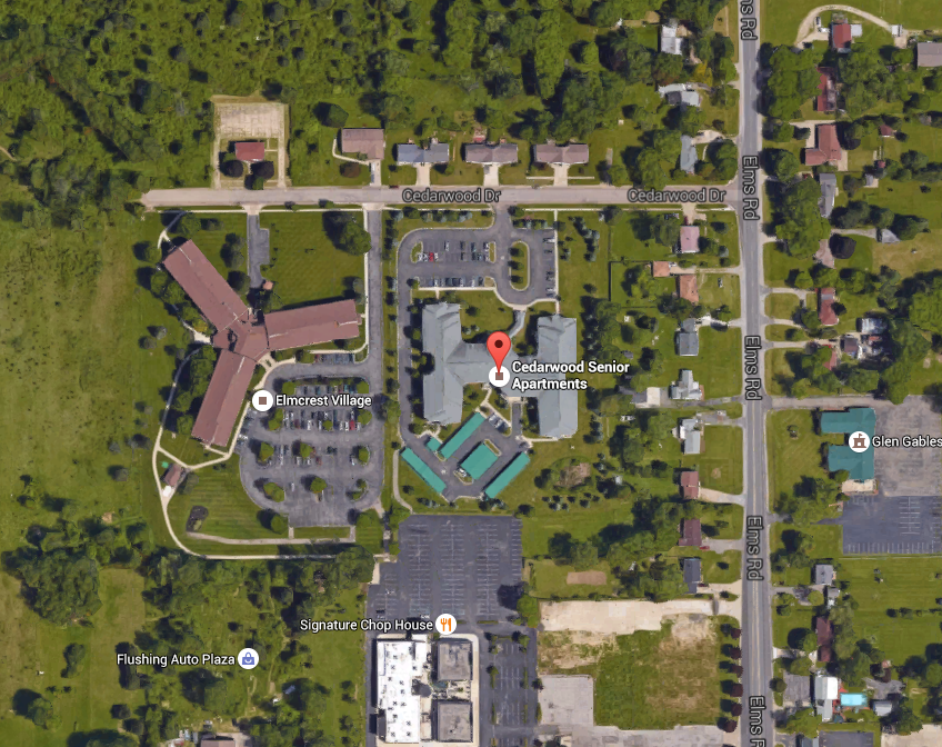 a map of the campus with a red marker on it