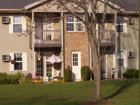 the front of a house with a yard and a tree