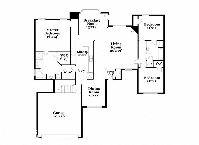 a floor plan of a house with two floors and a garage