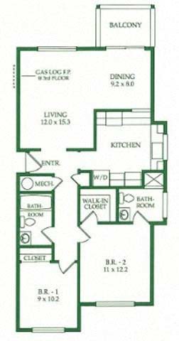 2BR/2BA B Floorplan 2BR/2BA B Floorplan at Crooked Oak at Loma Verde Preserve