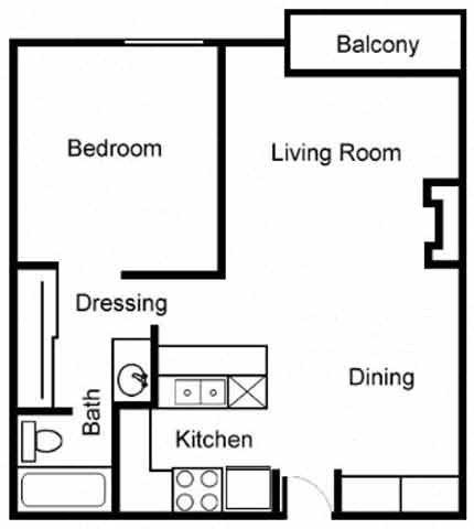 1BR/1BA B Floorplan 1BR/1BA B Floorplan at Chatsworth Pointe