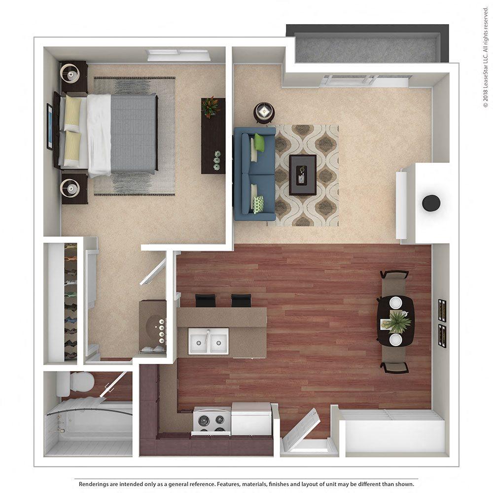 1BR/1BA B 1 Bed 1 Bath Floor Plan 1BR/1BA B 1 Bed 1 Bath Floor Plan at Chatsworth Pointe, California