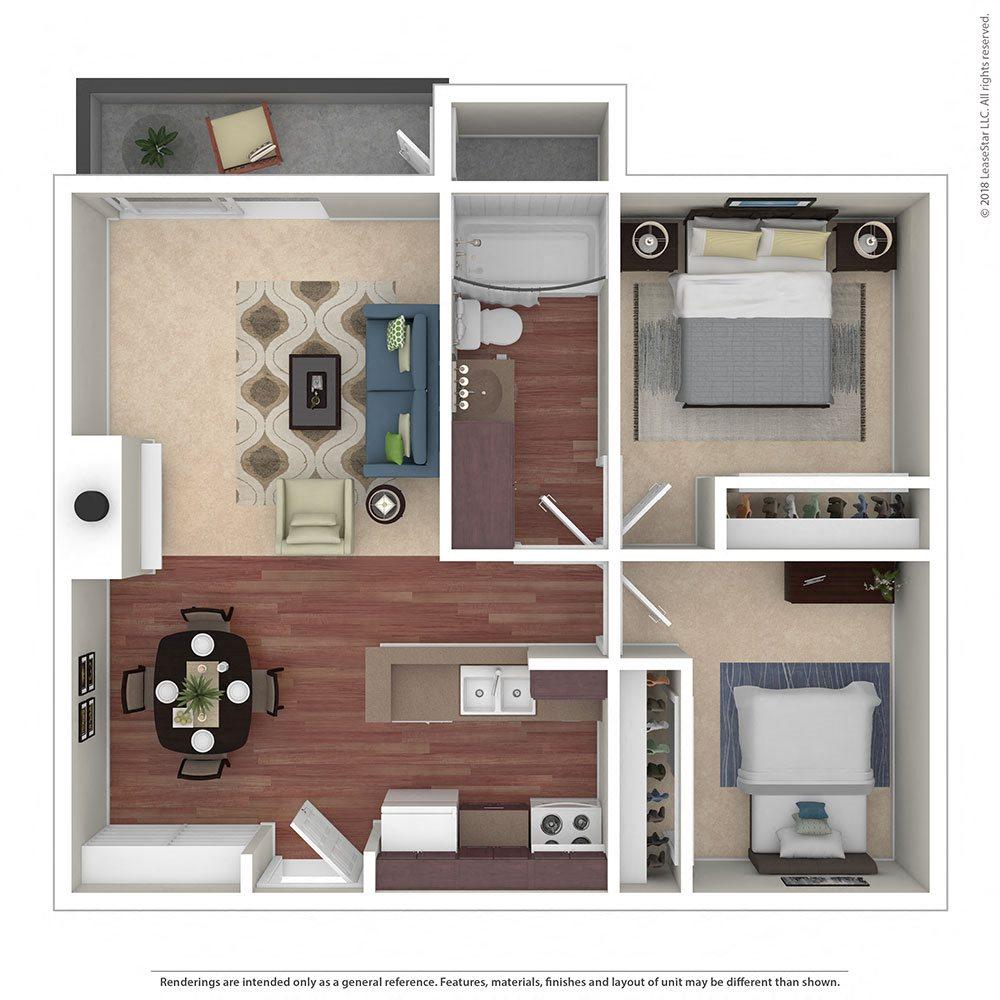 2BR/1BA 2 Bed 1 Bath Floor Plan 2BR/1BA 2 Bed 1 Bath Floor Plan at Chatsworth Pointe, California, 91304