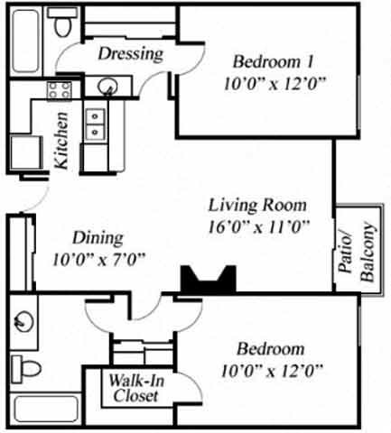 2BR/2BA Floorplan 2BR/2BA Floorplan at Northview-Southview Apartment Homes