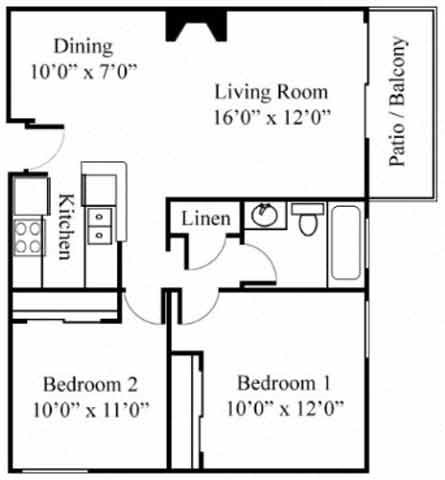 2BR/1BA Floorplan 2BR/1BA Floorplan at Northview-Southview Apartment Homes