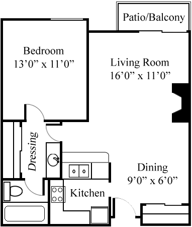 1 bedroom/1 bathroom floor plan 1 bedroom/1 bathroom floor plan at Northview-Southview Apartment Homes