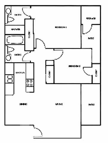 2BR/2BA Floorplan 2BR/2BA Floorplan at Independence Plaza, Canoga Park, California