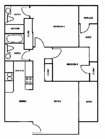 2BR/2BA Floorplan 2BR/2BA Floorplan at Independence Plaza, Canoga Park, California